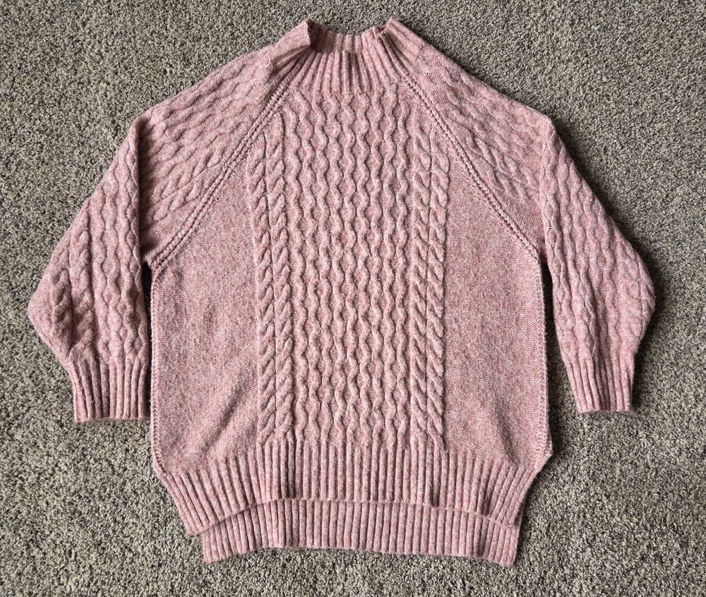 New Day Pink Cable Knit Mock Neck Sweater Women's Size L Oversized Tunic Rose